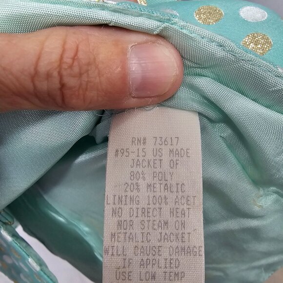 Vintage Karen Miller Shacket Jacket Green Gold Polka Dot Metallic Retro 13/14 - Picture 6 of 7